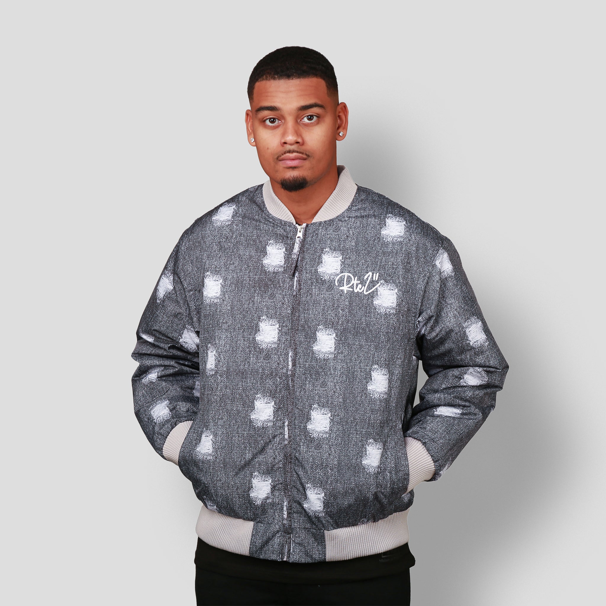 Hidden Treasures Men's Sublimated Denim Bomber Jacket