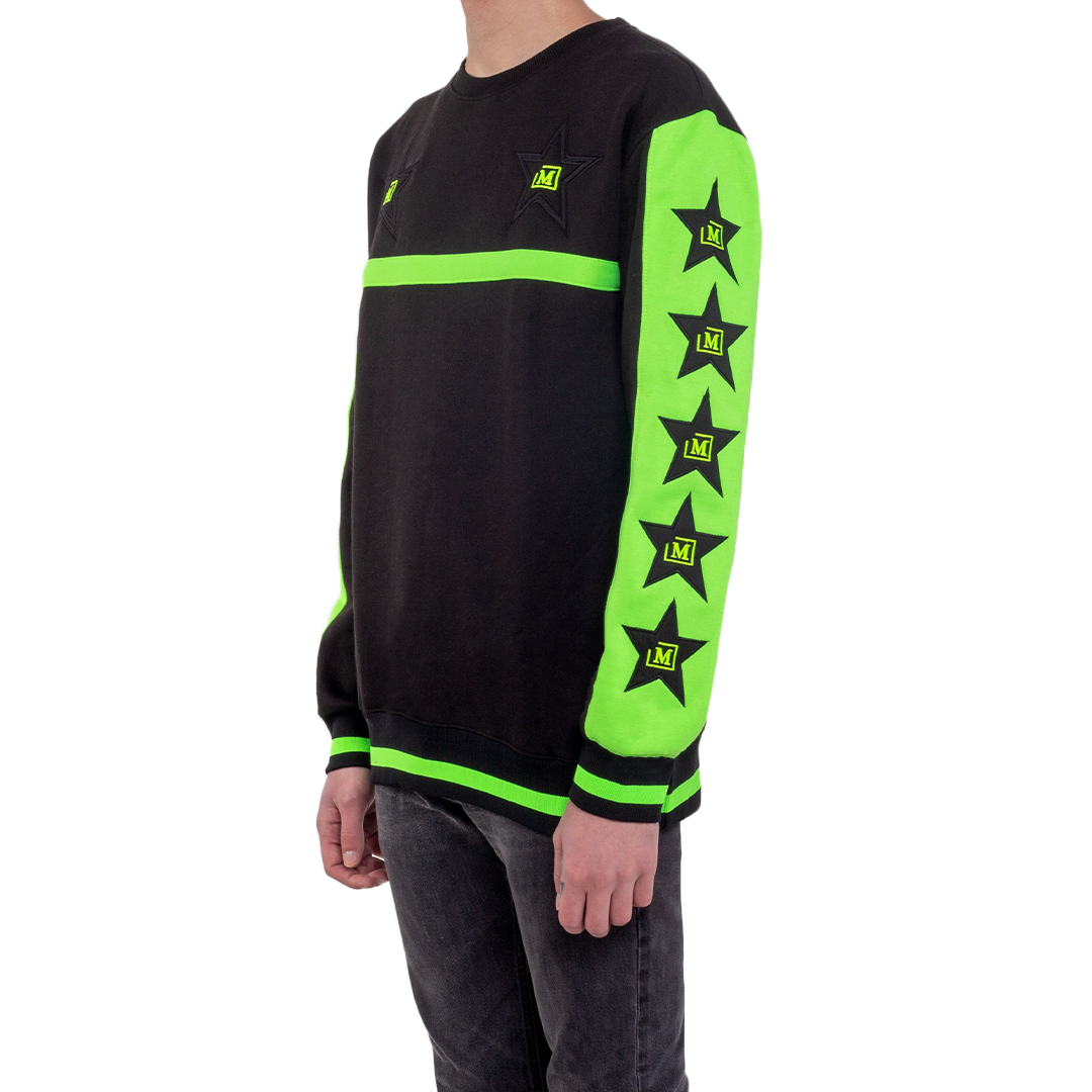 MDB Couture Men s M Star Crewneck Sweatshirt Black w Neon
